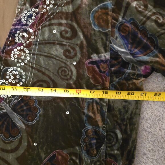 Velvet Butterfly Print Tunic Top Boho Embellished Long Sleeve Whimsical L - Picture 10 of 11